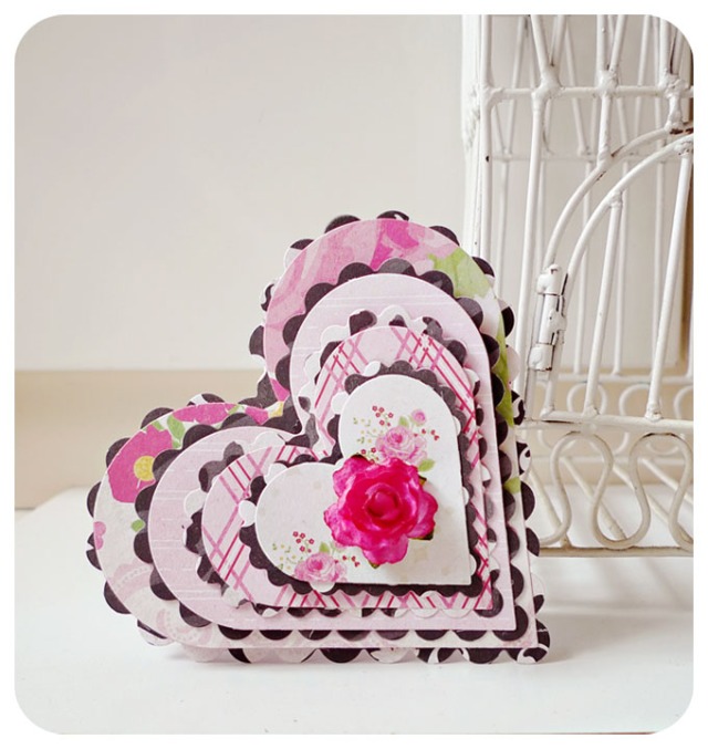 Pink with Black scallop layer Valentine card